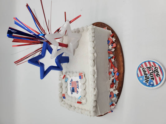 4th of July doll cake for 1:4th scale dolls with festive decorations and stars
