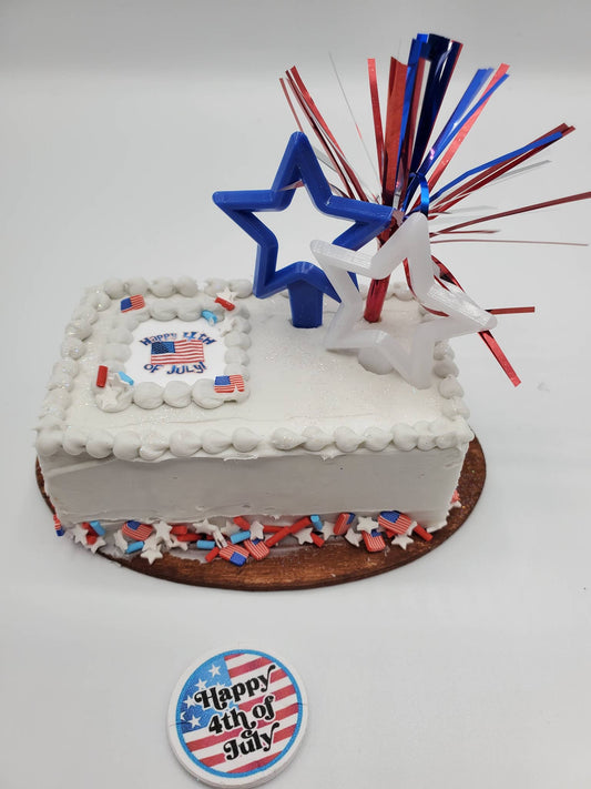 4th of July doll cake for 1:4th scale dolls with festive decorations and stars