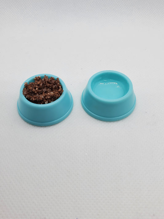 Chef Gina's Mini Food fashion doll dog food bowls in blue with realistic pet food details