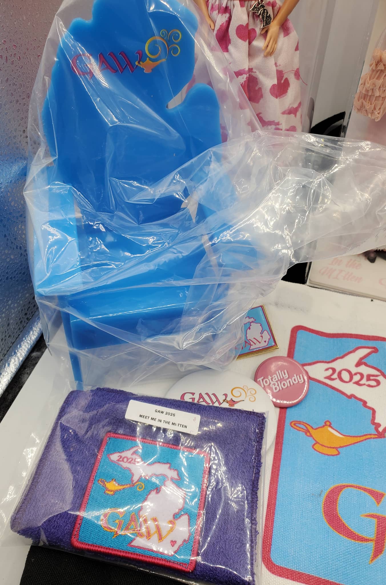 Grant A Wish Barbie doll Angie Gill blue plastic chair and accessory cloth set by Chef Gina's Mini Food