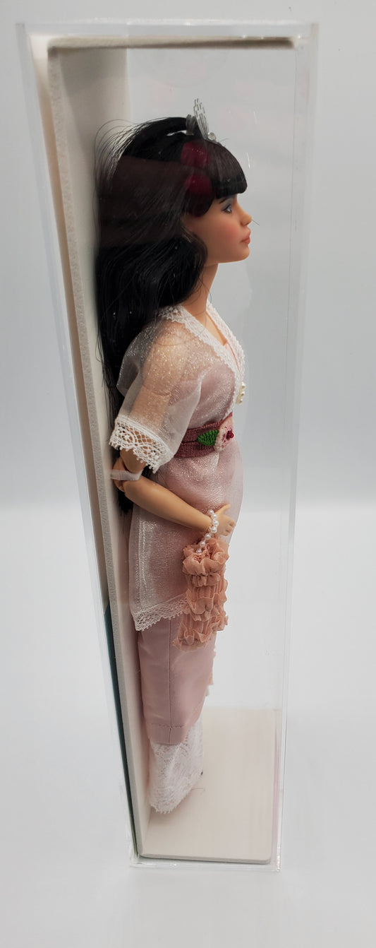 Grant A Wish Barbie doll Angie Gill in pink dress with lace and floral accessories in clear display case