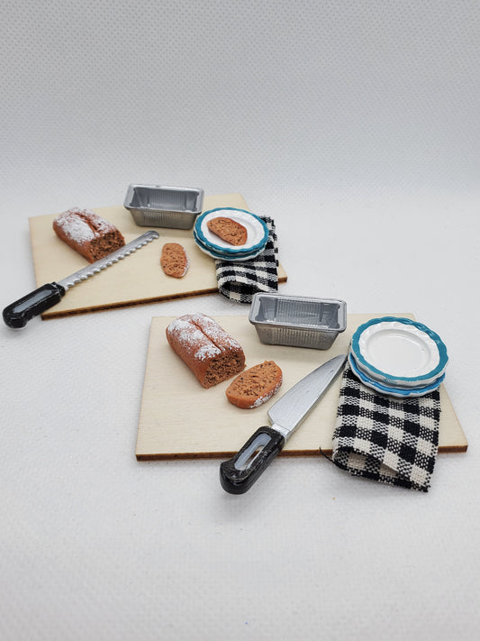 Chef Gina's® Mini Food miniature banana bread for dolls with cutting knife and serving plates