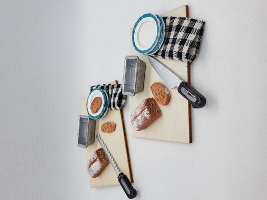 Chef Gina's® Mini Food miniature banana bread for dolls with cutting knife and serving plates