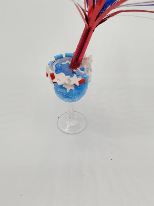 Chef Gina's miniature sparkler drinks for dolls, featuring a blue drink with festive decorations