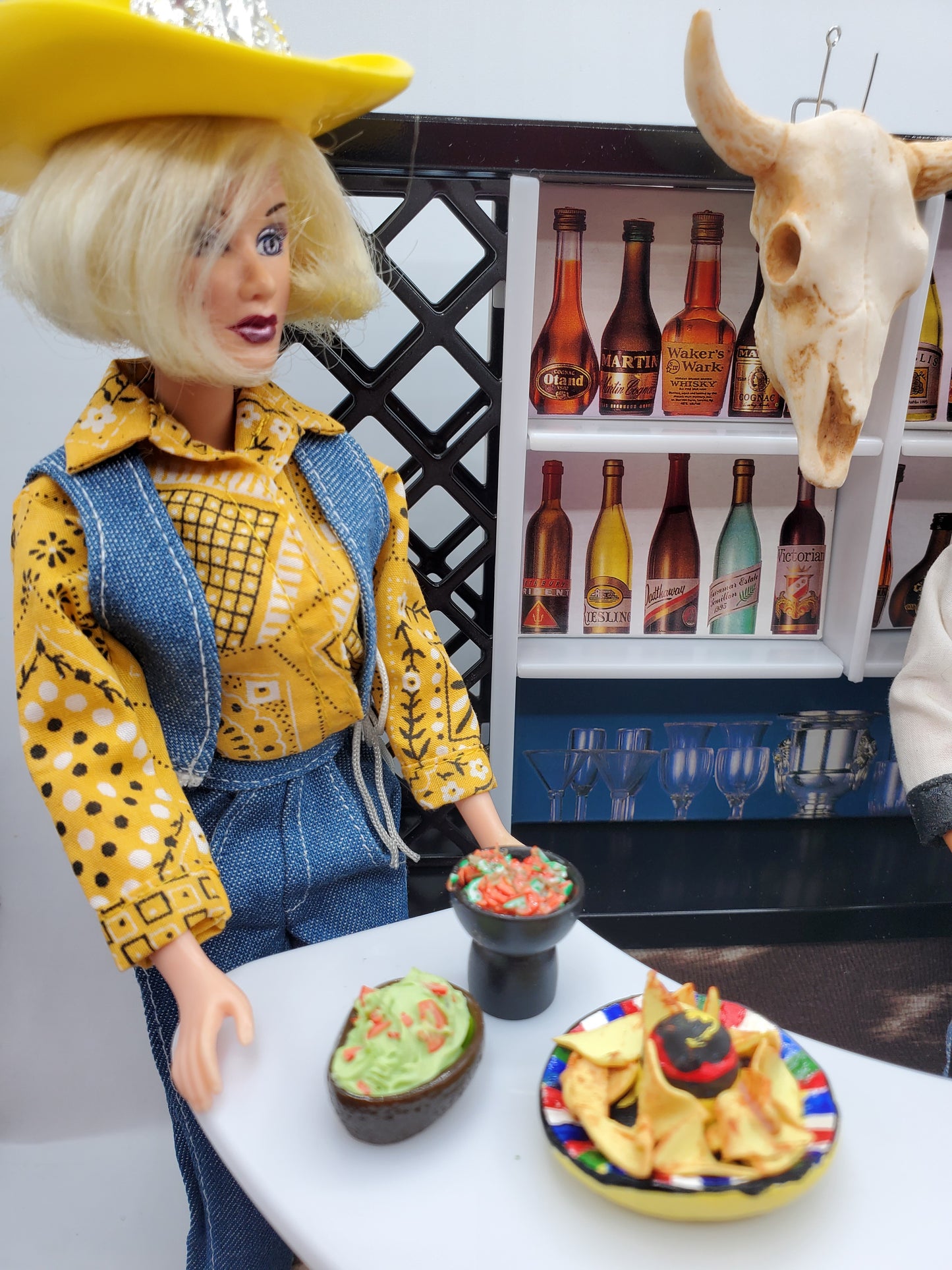 Chef Gina's miniature tortilla chips for dolls served with doll-sized guacamole and salsa accessories