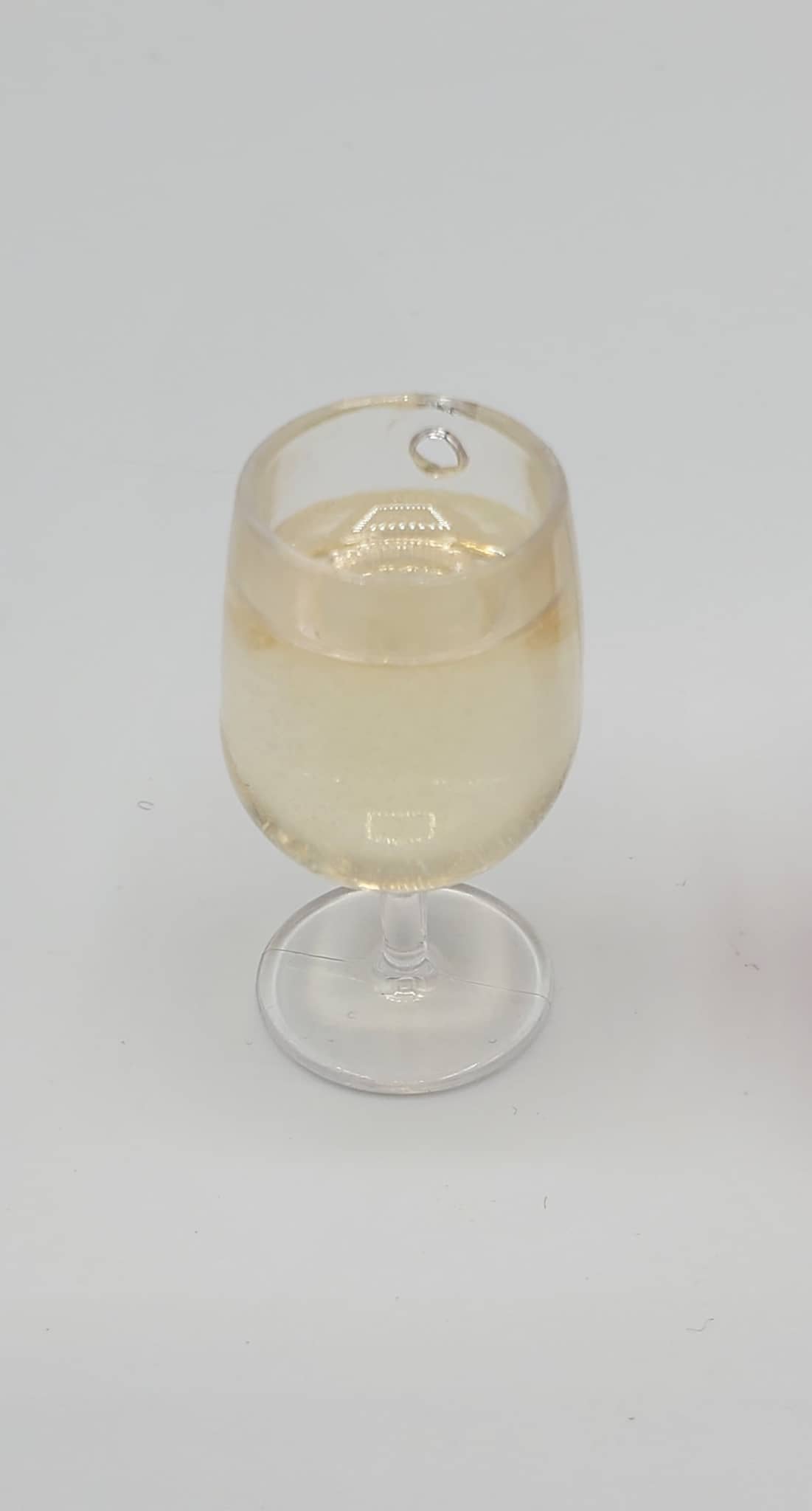 Chef Gina's miniature white wine for 1:4th scale in a clear glass with realistic white wine color