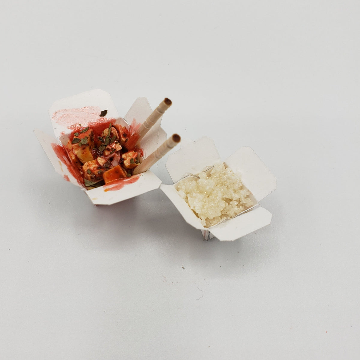 One Sixth Scale Chinese Takeout with model food and chopsticks for collectible doll playsets