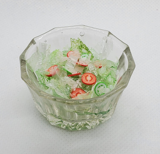 Chef Gina's Mini Food realistic salad for fashion dolls in a clear glass bowl accessory
