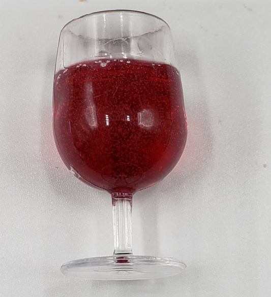 Gene doll wine glass miniature filled with red wine from Chef Gina's Mini Food dollhouse accessories