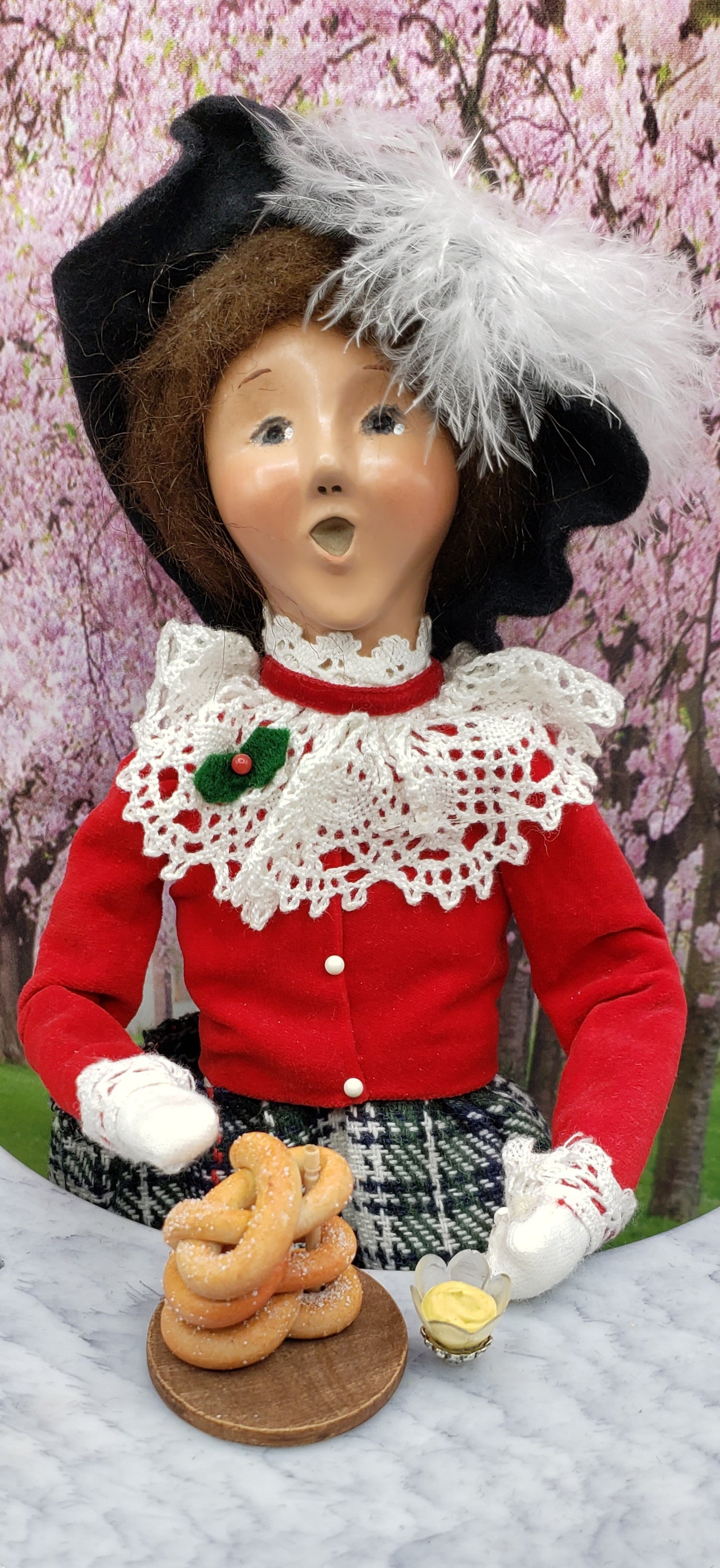 Chef Gina's® Doll with Miniature Pretzel Tower and Mustard in a Charming Setup