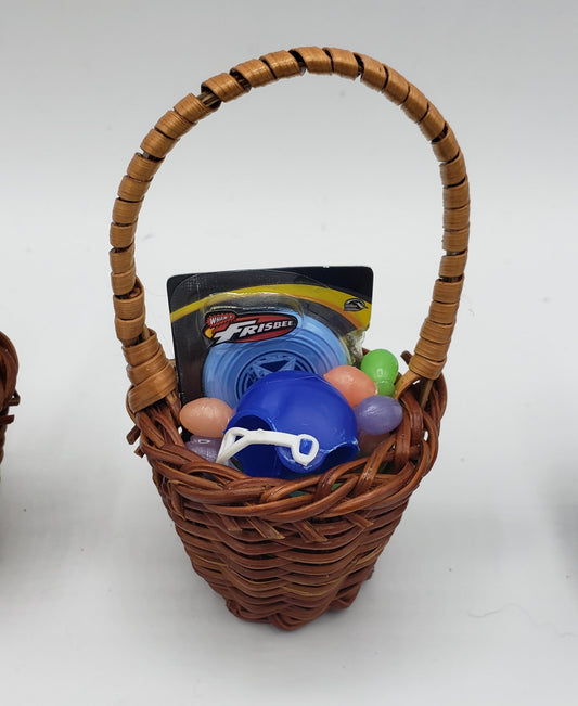 Chef Ginas mini food 1 to 6 scale Easter basket accessories with colorful eggs and blue frisbee toy