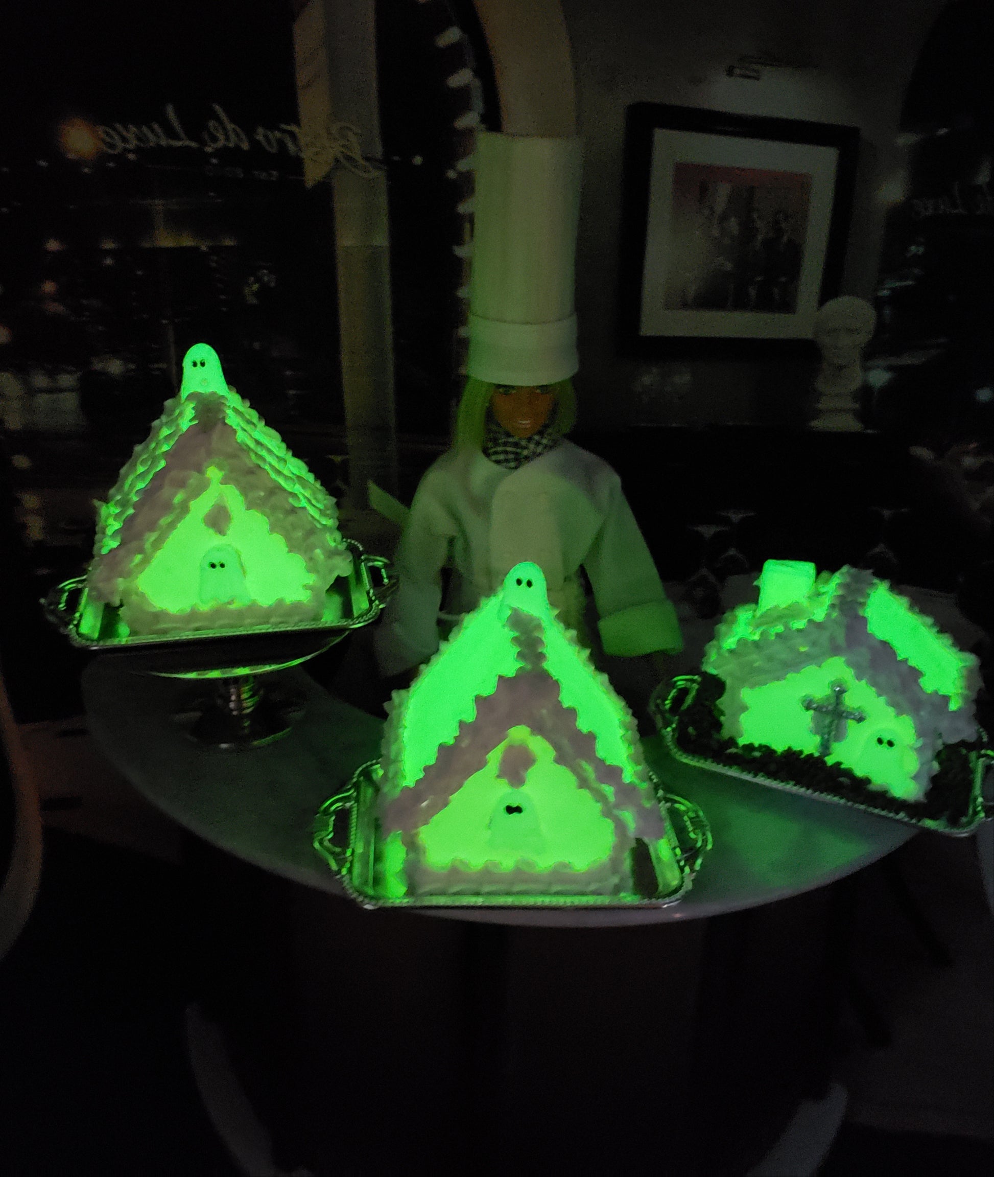 Barbie Doll with Glow in the dark gingerbread houses