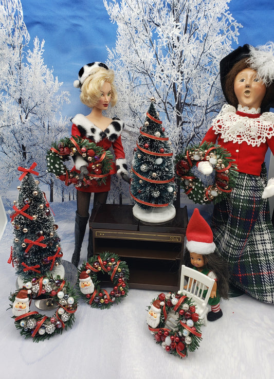Dolls with Trees and Wreaths