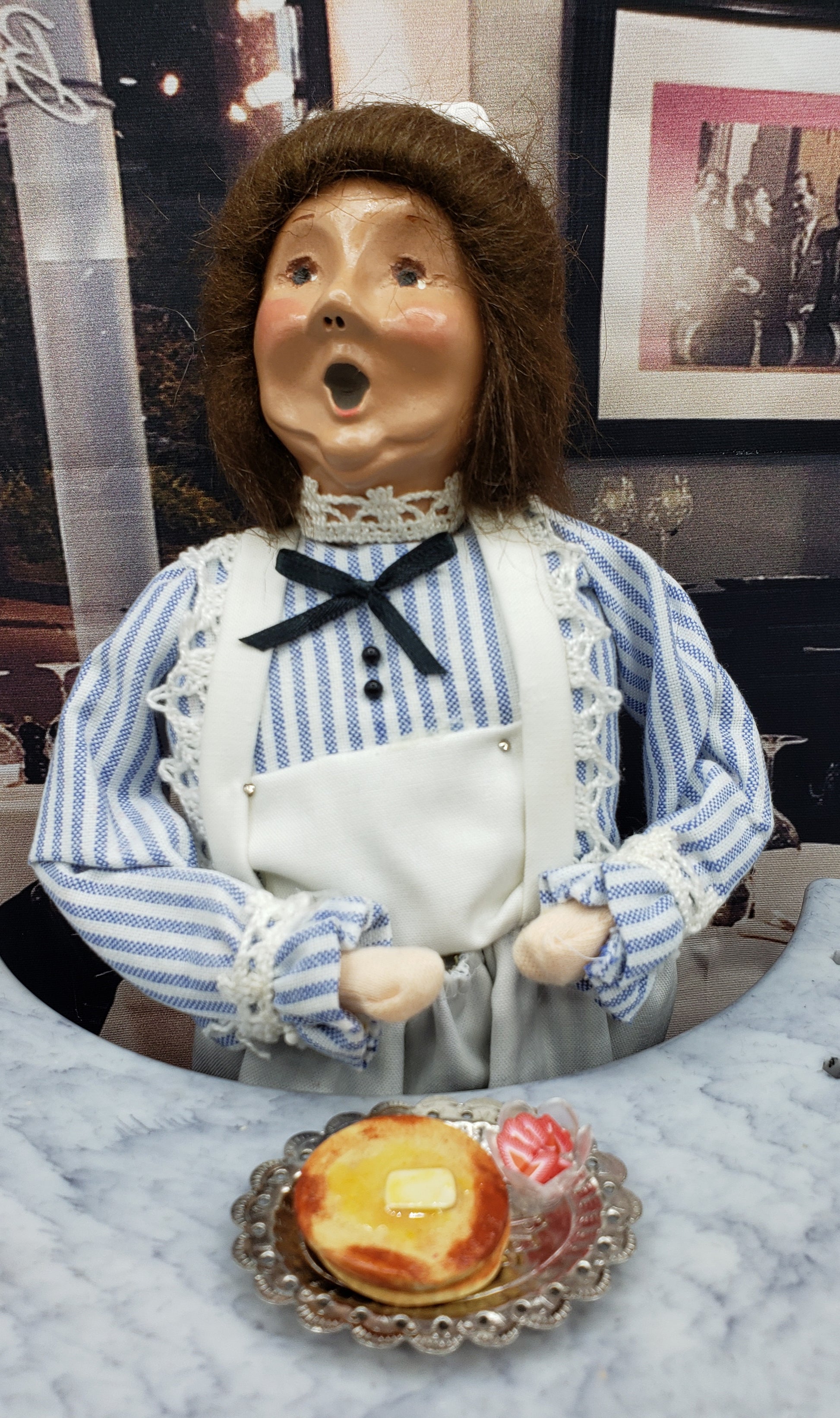 Byers' Choice doll with pancakes