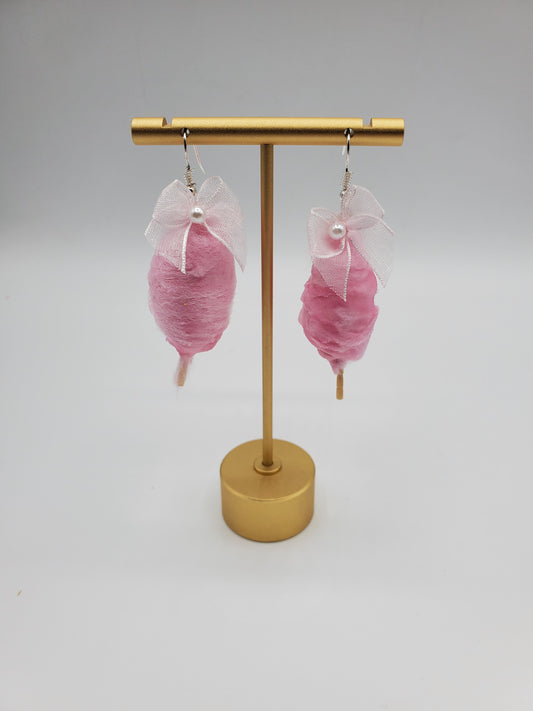Pink cotton candy earrings with bow