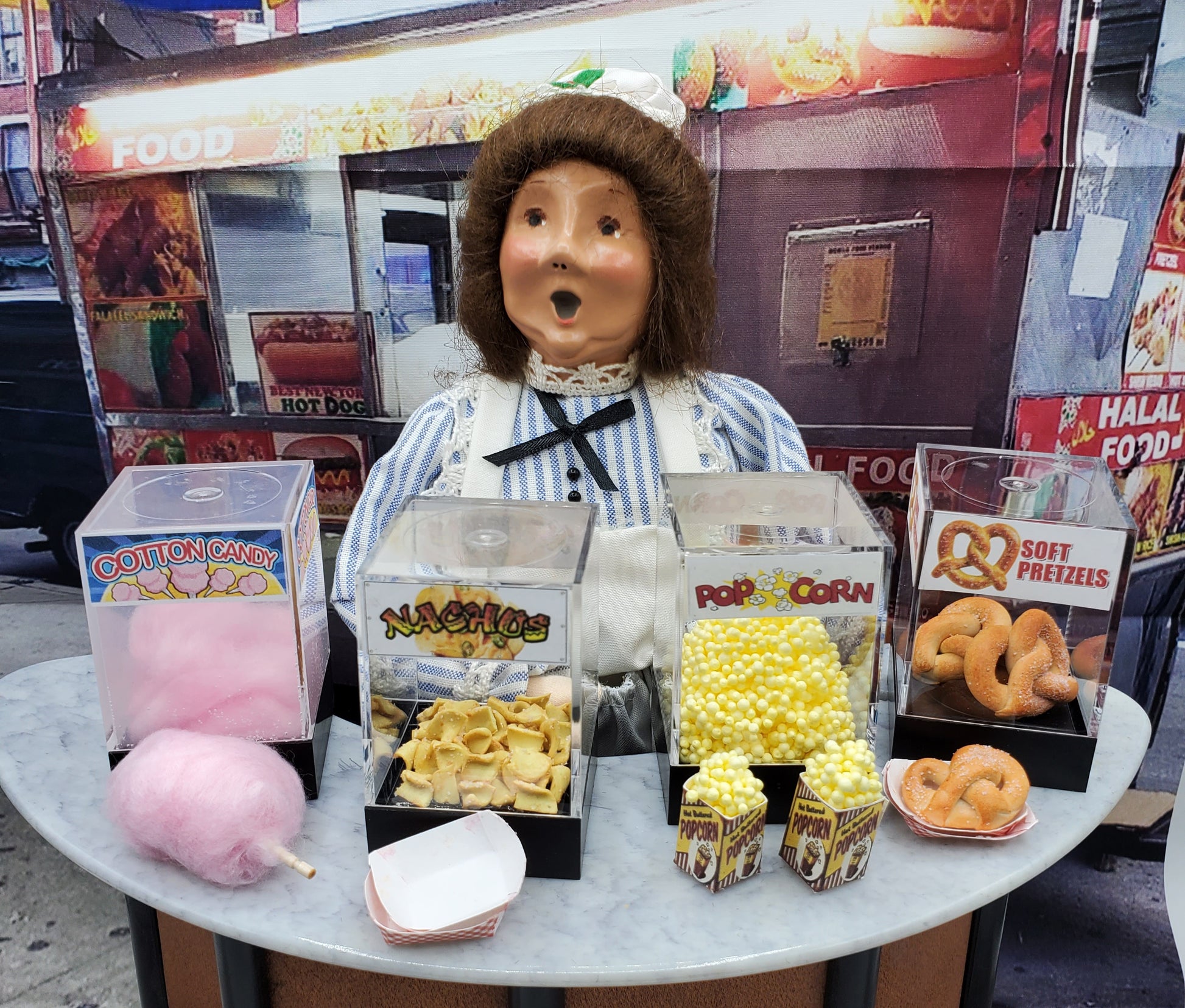 Byers choice doll with Concession stands