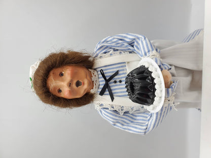 Chef Gina's Mini Food Doll Holding a Classic Jello Mold in a Blue and White Striped Outfit