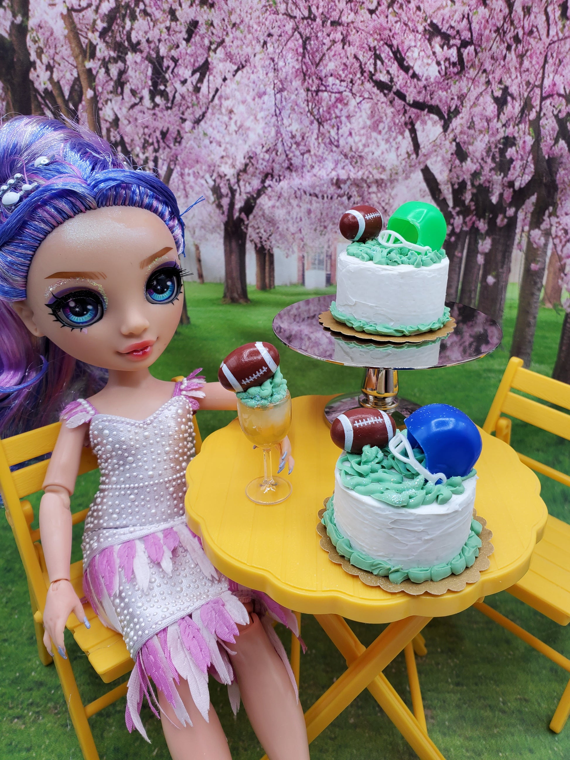doll football helmet Miniature Football Cake for 1:6th Scale Dolls| Chef Gina's® Mini Food – Chef Gina's® Mini Food