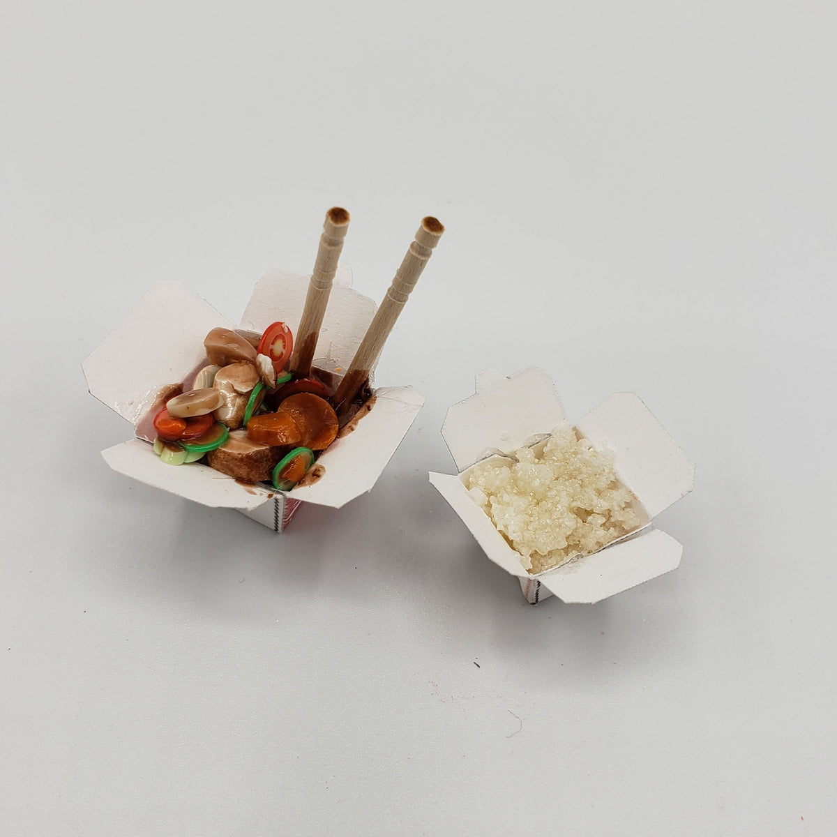 One Sixth Scale Chinese Takeout with chopsticks and assorted vegetables and a side of rice