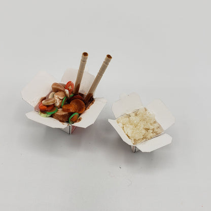 One Sixth Scale Chinese Takeout with chopsticks and assorted vegetables and a side of rice