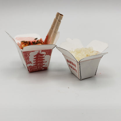 One Sixth Scale Chinese Takeout with noodles and rice in mini containers for collectors and dioramas