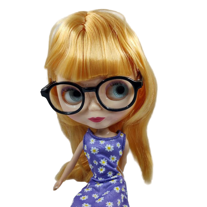 Blyth sized eyeglasses showing doll wearing them