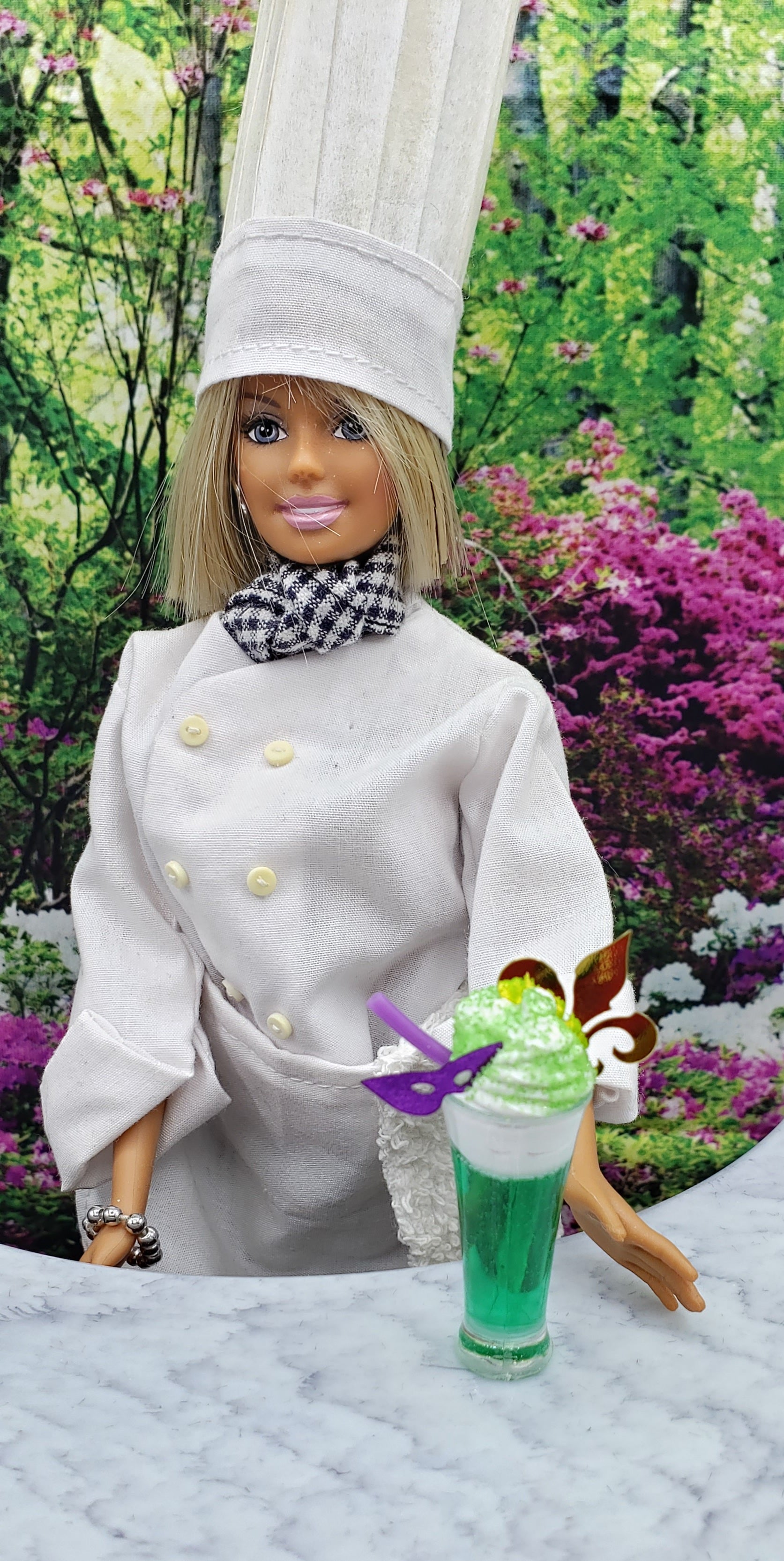Barbie Doll with Mardi Gras Drink