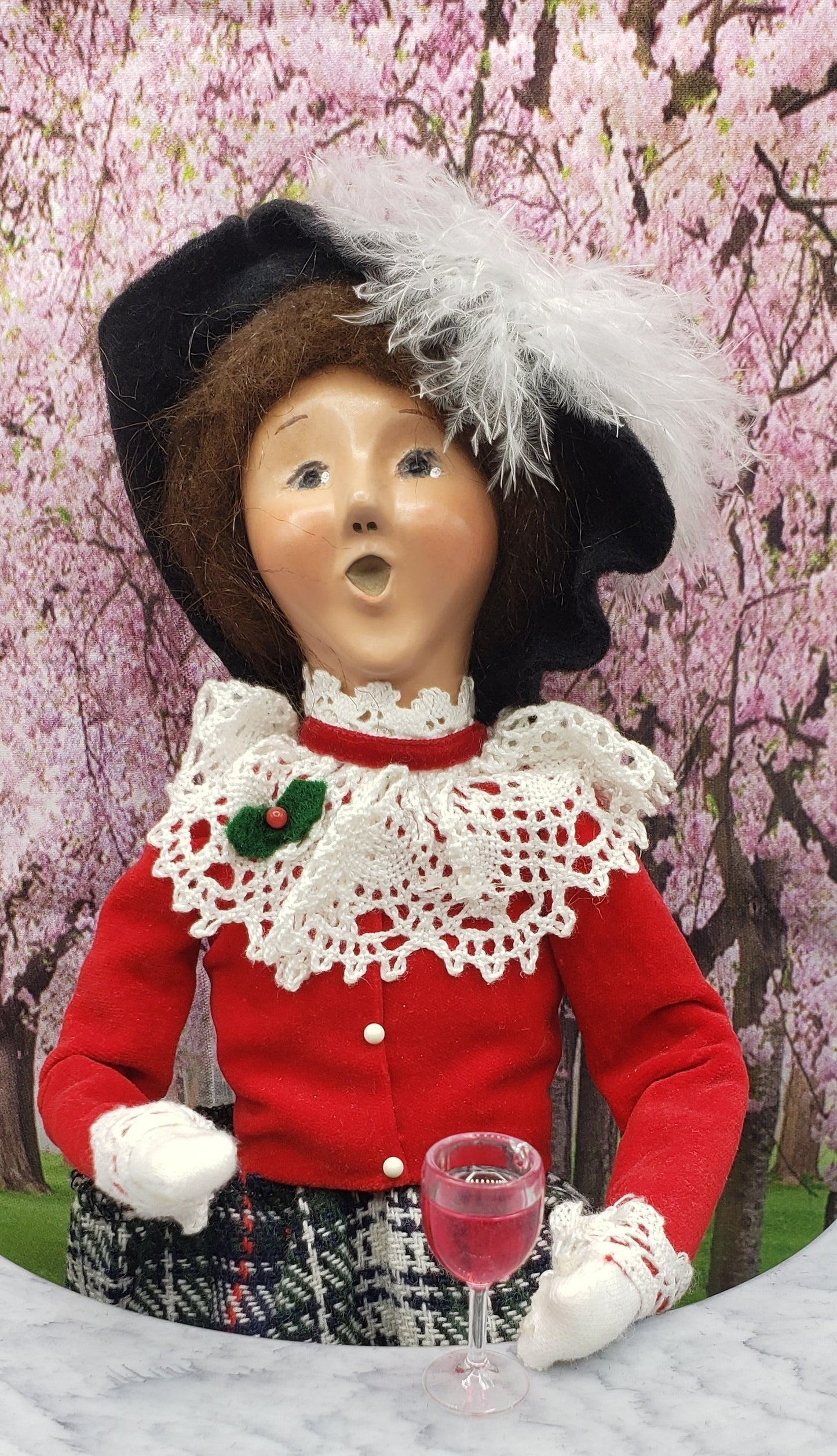 Byers' Choice Doll with red wine