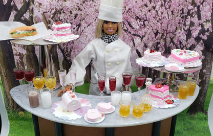barbie with cakes and drinks