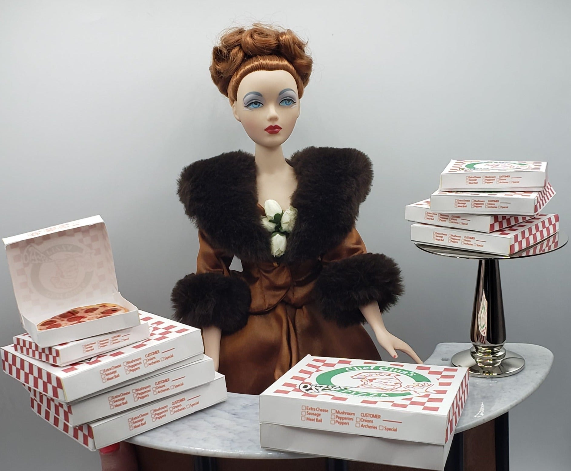 Gene Doll with Pizzas