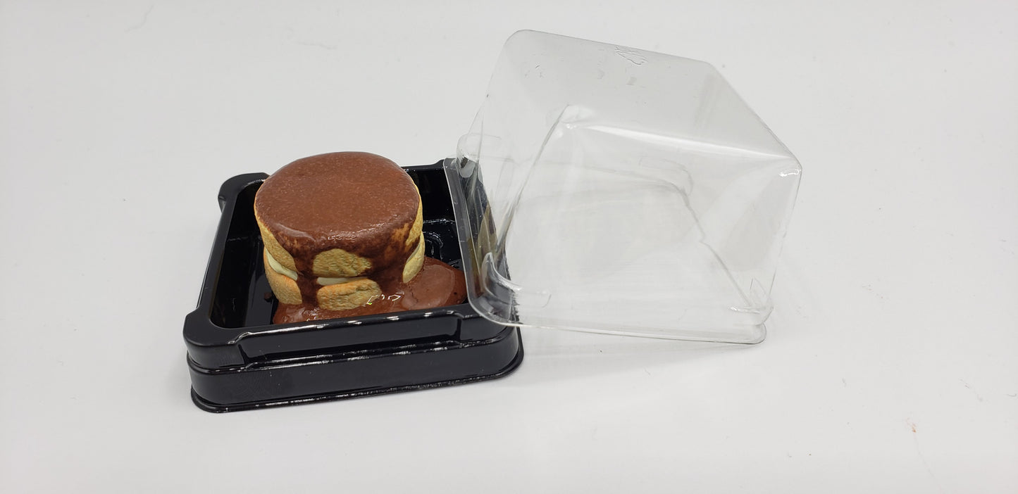 Boston cream pie in a take out container