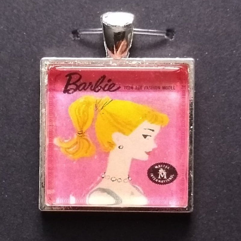Barbie square necklace with Pink Background